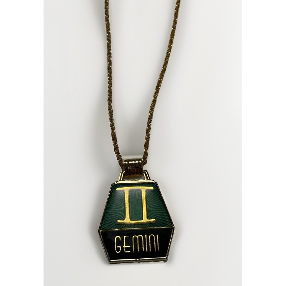 MCM Gemini Enamel Pendant Necklace Gold Tone Reversible Character Traits